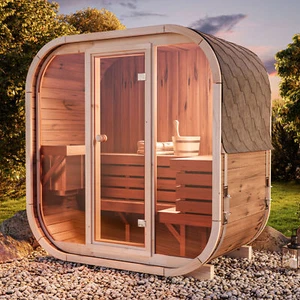 Fasssauna Saunafass Elipso, Moderne Outdoor Sauna mit Dacheind., Gartensauna  - Bild 1 von 9