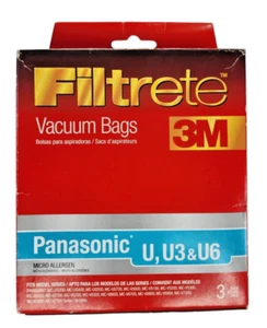 Filtrete Panasonic U, U3, U6 Vacuum Bags 3 pk Micro Allergen Attaches - Picture 1 of 2