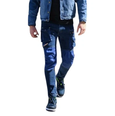 POPOQO Mens Jeans Work Trousers Cargo Combat Knee Pad Pockets Prime Stretch Denim Pants