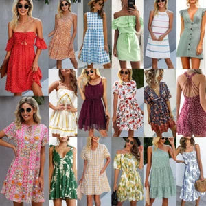 On Sales Women Summer Boho Short Evening Maxi Dress Cocktail Party Beach Dresses - Picture 1 of 18