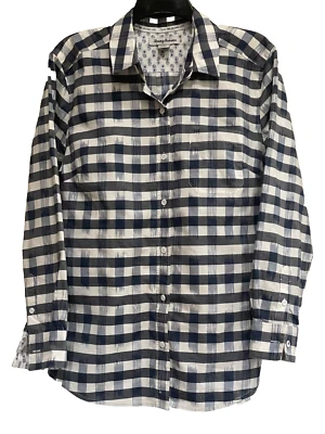 Blusa TOMMY BAHAMA-Blanco/Azul Marino Algodón Cuadros Abotonada Manga Larga, Bolsillo, Mediana Foto 1 de 4