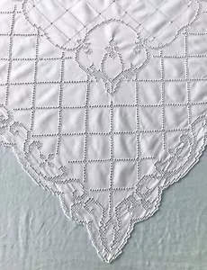 Antique Linen Tablecloth Hand Embroidery Drawn Thread Small 70cm / 27in - Picture 1 of 12