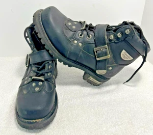 Milwaukee MB233 Black Leather Lace Up Motorcycle WOMENS BIKER Boots Size US 8D - Picture 1 of 24