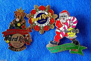 LAS VEGAS HOTEL 3 XMAS STAFF PINS SANTA 2010 TREE 2009 WREATH 98 Hard Rock Cafe - Picture 1 of 1