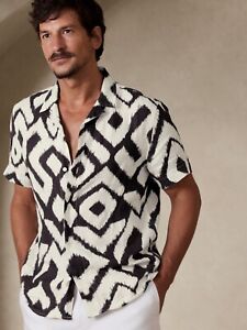 Banana Republic Mateo Linen Resort Shirt  LT Large Tall L T  | Ikat #624830 NEW