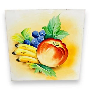 Vintage Norleans Hand Painted Trivet Wall Plate Tile Fruit Motif Japan 6 Inch Sq - Picture 1 of 6