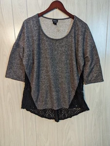 Torrid Size 2 Gray Sweater W/Black Lace Back Shirt, 3/4 sleeve - Picture 1 of 5