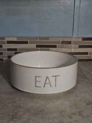Top Paw "Eat" Dog Bowl White with Brown Lettering, For Dogs  - Image 1 of 4