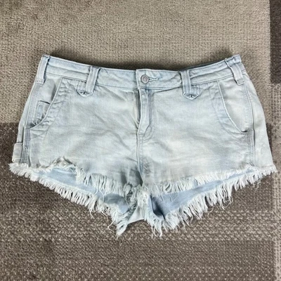 Pantalones Cortos de Denim Pilcro Anthropologie Desgastados Dobladillo Deshilachado Azul Lavado Claro Mujeres 27 Foto 1 de 4