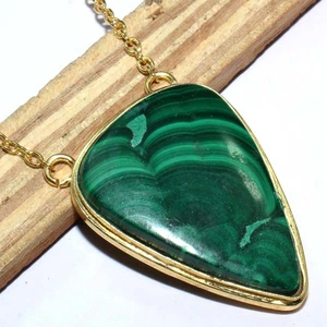 Golden Plated Exclusive Malachite Necklace Handmade Jewelry Size 16" GW - Picture 1 of 3