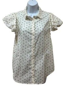 Liz Claiborne Flutter Sleeve Chenille Swiss Dot Dainty Floral Blouse Top Size 10 - Picture 1 of 8