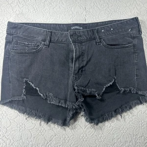 Express Shorts Damen 12 Denim Used-Look ausgefranster Saum Shortie entspannt niedriger Bund - Bild 1 von 11