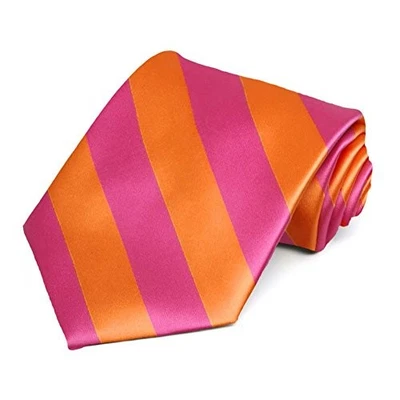  Men's Striped Tie Standard Length Hot Pink and Orange - Image 1 of 4