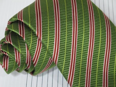 Corbata de seda Lord R Colton Royal Label verde rojo a rayas hecha en Italia 38 x 3 3/4 Foto 1 de 3