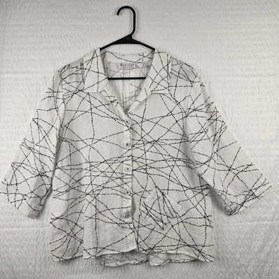 Habitat White & Black Pleated Art To Wear Button Up Tunic Top Size M Lagenlook - Image 1 of 4