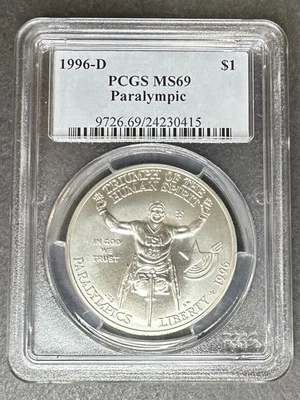 1996-D Paralympic Dollar PCGS MS-69, Buy 3 Items, Get $5 Off! - Image 1 of 2