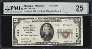 1929 $20 The First National Bank of Missoula, Montana CH. 2106 PMG 25 VF - Picture 1 of 3