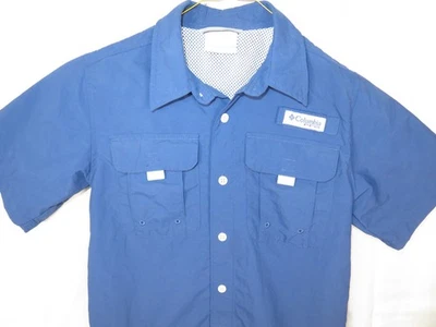 COLUMBIA PFG OMNI-SHADE SHORT SLEEVE  BLUE YOUTH BOYS M 10-12 BUTTON SHIRT - Image 1 of 4
