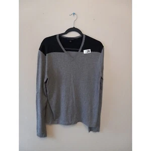 Banana Republic Sweater Mens Medium V-neck Sweater Grey With Black Pullover - Picture 1 of 12