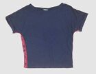 $98 Ralph Lauren Women Blue Short-Sleeve Round-Neck Side Stripe Shirt Top Size M