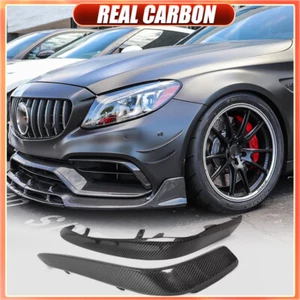 For Benz W205 C63 2015-21 Front Bumper Fins Splitter Vent Cover REAL CARBON - Picture 1 of 16