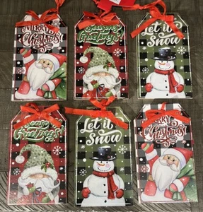Juego de 6 Adornos de Navidad con Etiqueta de Madera Muñeco de Nieve Papá Noel Gnomo Cuadros Decoración de Granja - Imagen 1 de 4