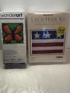 Lot of 2 latch hook kits Wonderart Butterfly Glory Red White Blue Caron NOS - Picture 1 of 15