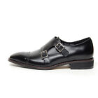 Men's black real leather double buckle monk strap straight tips loafers US6.5-11