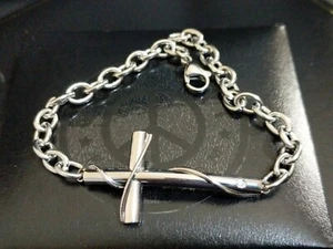 Mens Silver Stainless Steel CZ Twisted Cross Chain Bracelet 5 MM 8.5" Gift - Picture 1 of 4