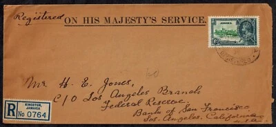 Cubierta registrada Jamaica 1935 OHMS con SG 116b Silver Jubilee 6d Foto 1 de 4