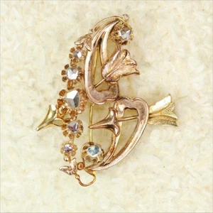 Antique solid rose gold pin with 3/4 carat in rose-cut diamonds - superb M-F - Picture 1 of 5