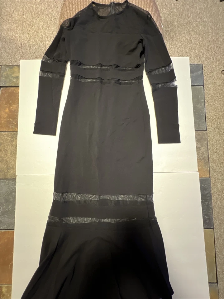 Nicole Miller вечернее платье женщин черный сетки панели длинным рукавом размер 6 Georgous - Изображение 1 из 4