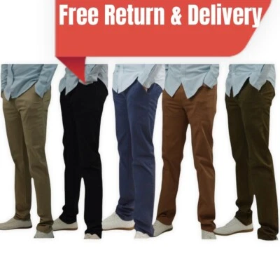 Mens Chino Trousers Slim Fit Stretch Casual Jeans Cotton Pant Waist Size 30 - 40 - Image 1 of 4