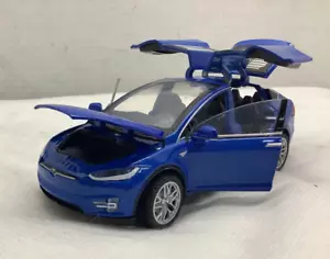 Tesla model x diecast motorized pull back&go Blue SUV Car Working Doors 6” Long - Picture 1 of 10