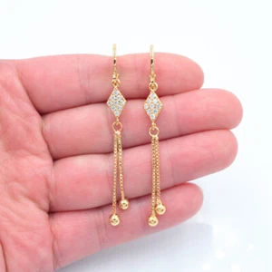 18K Yellow Gold Filled Women Clear Topaz Fashion Rhombus Tassel Dangle Earrings - Picture 1 of 1