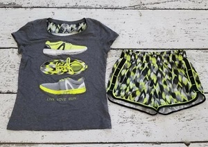 Justice 10 12 graue Mädchenschuhe "Live Love Run" Shirt & Sportshorts DC-TT20 - Bild 1 von 4