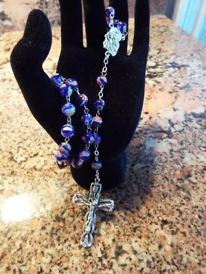 Rosario o collar soplado de cristal de Murano real, de Italia - 8 mm azul oscuro Foto 1 de 4