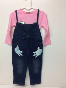 Kids Girls Sets Casual Cotton Minnie MouseOutfits Top + Denim Overalls Size 2-3T - Picture 1 of 6