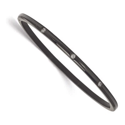 Chisel Stainless Steel Polished CZ Black IP-plated Bangle - Image 1 of 2