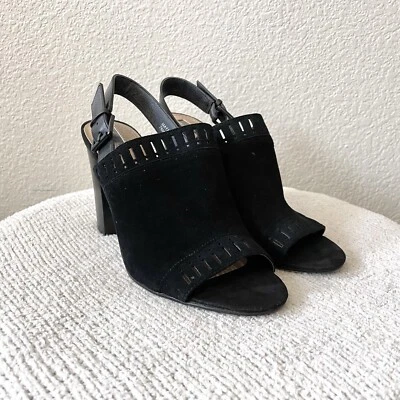 Tacones Tahari para mujer 7,5 Maya gamuza punta abierta hebilla tobillo envolventes negros Foto 1 de 4