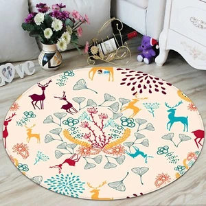 3D Ginkgo Elk Fireworks Round G173 Christmas Mat Elegant Photo Carpet Rug Amy - Bild 1 von 5