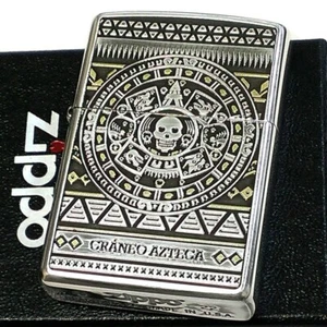 Zippo lighter Aztec Skull Skeleton Cross Silver Unused Imported Double-sided - Picture 1 of 1