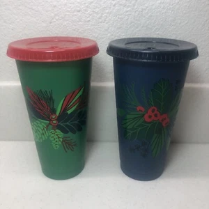 Lote de 2 Vasos Starbucks 2020 Vacaciones Navidad 24oz Iridiscent Poinsettia - Imagen 1 de 10