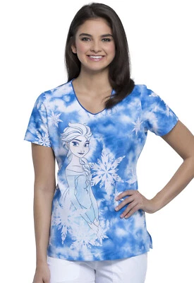 Frozen Cherokee Scrubs Tooniforms Disney V Neck Top TF626 FZES - Image 1 of 4