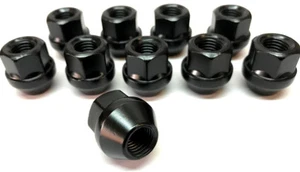 alloy wheel open end Black nuts lugs bolts. M12 x 1.5 19mm Hex Tapered Seat x 10 - Picture 1 of 9