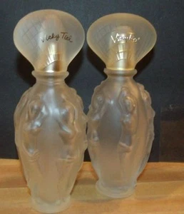 EMPTY Bottles(2) Vicky Tiel Frosted Glass 3.3 Fl. Oz w/Five Goddess Type Women - Picture 1 of 4