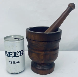 Vintage Wood Mortar & Pestle Made in Italy 6" Wooden Grinder Spice Mixing - Picture 1 of 11