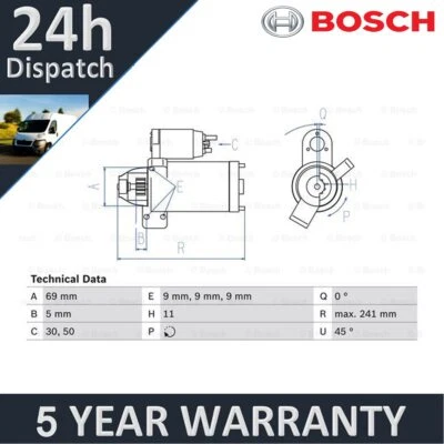 Fits BMW 3 Series 1 5 X1 X3 4 2 6 7 X4 X5 + Other Models Bosch Starter Motor - Image 1 of 4
