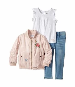 Hudson Kids Girls 3 Piece Set With Puffer Jacket Top And Jeans, Rose Bluebird - Picture 1 of 16