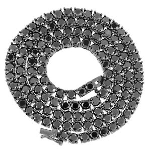 4mm 1 Row Tennis Necklace Black Finish Black Lab Diamonds 20 inches